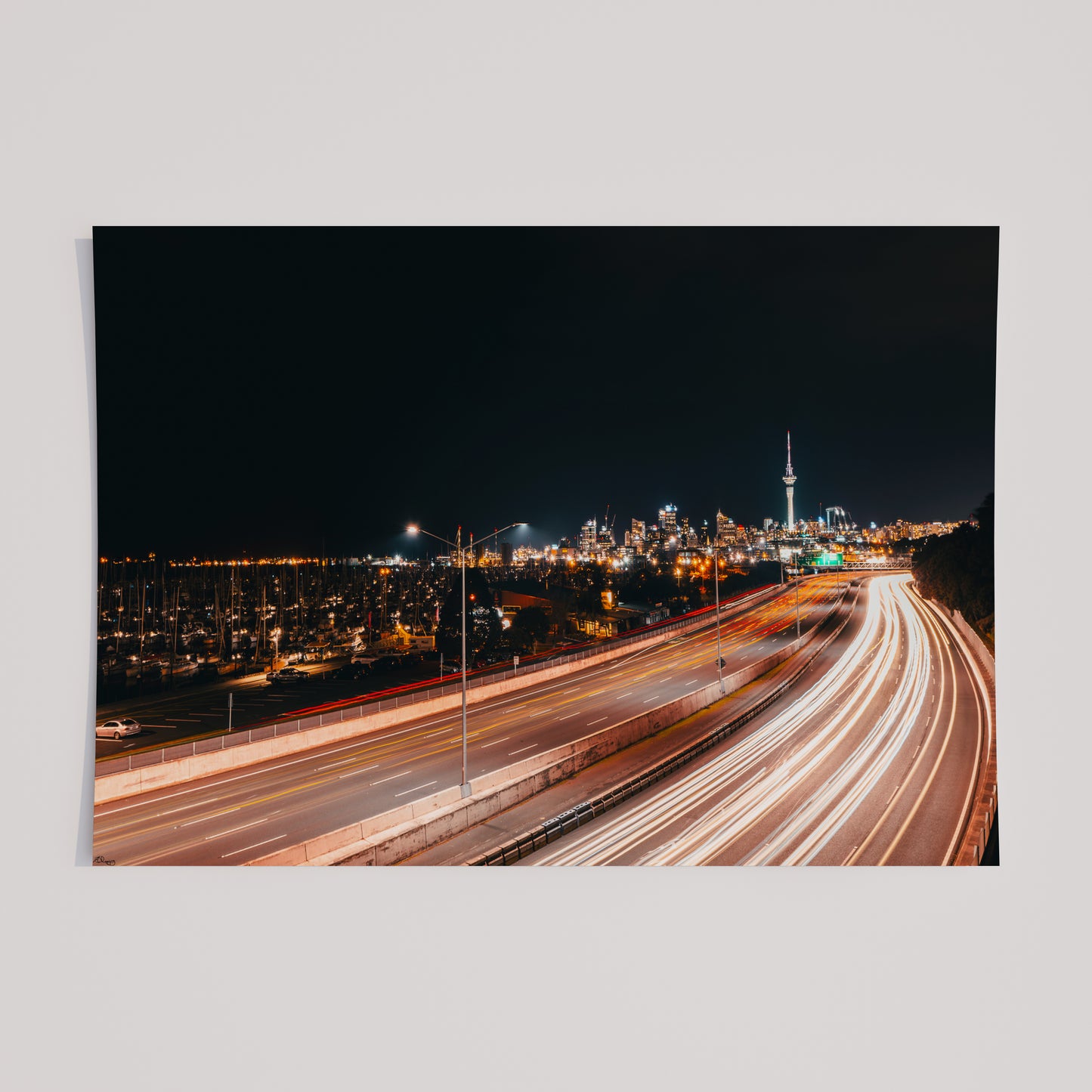 Auckland Skyline at Night | Where Lights Carve the Night's Path Fine Art Photography Print