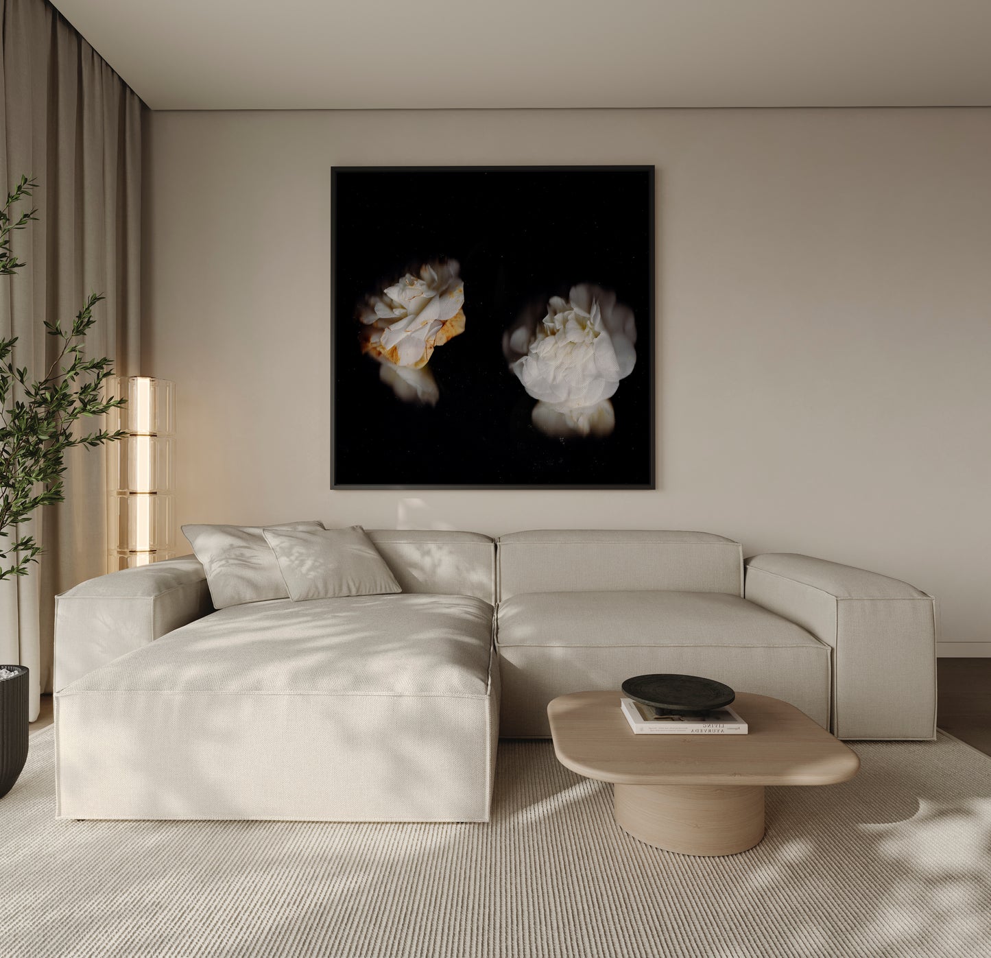 Two White Roses | Botanical Wall Art Print | Minimalist Floral Fine Art | Neutral Flower Photography
