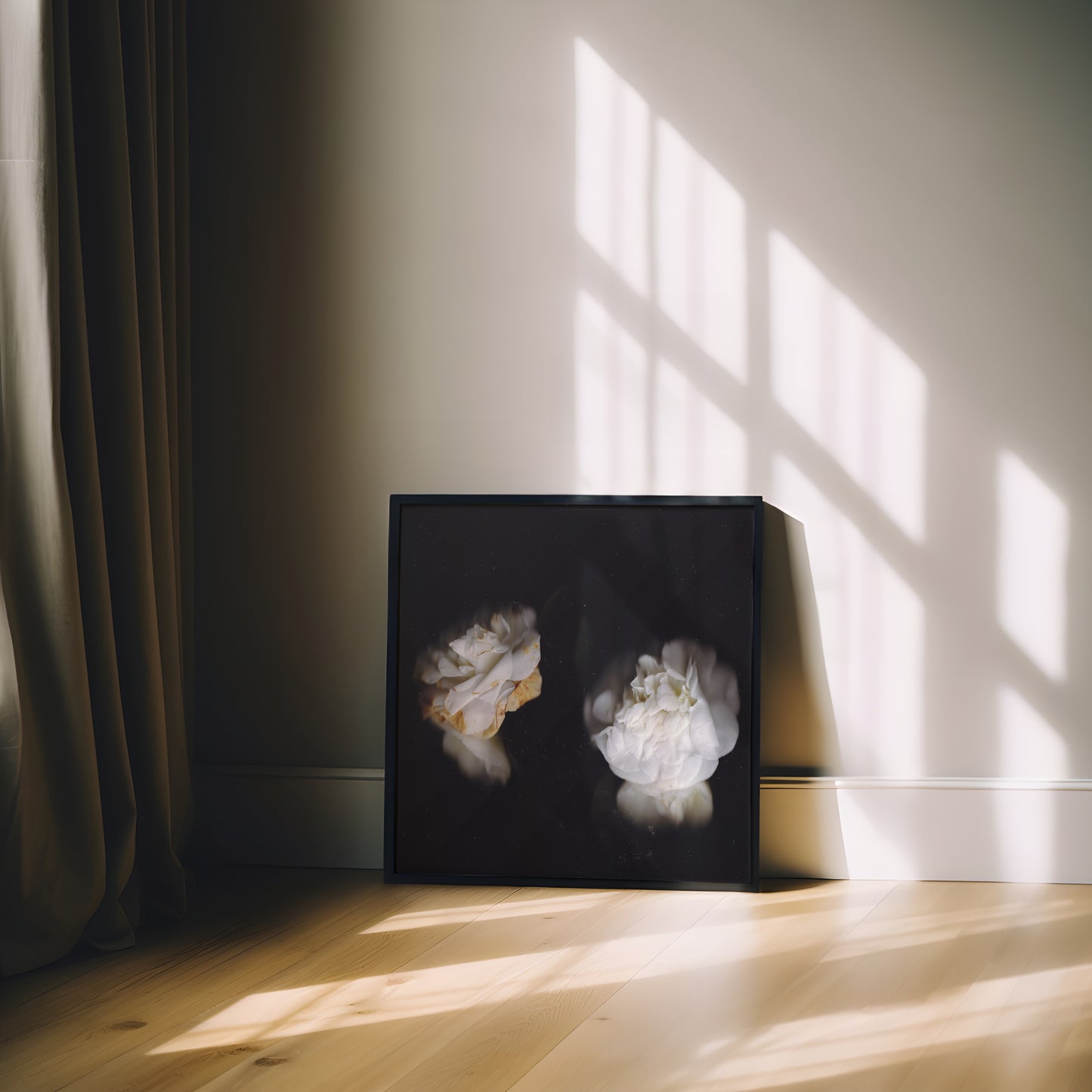 Two White Roses | Botanical Wall Art Print | Minimalist Floral Fine Art | Neutral Flower Photography